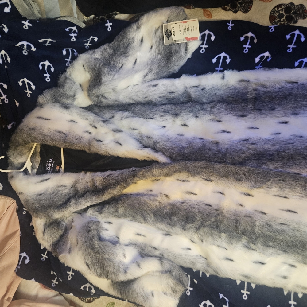 Vintage Faux Fur Coat - White and Gray